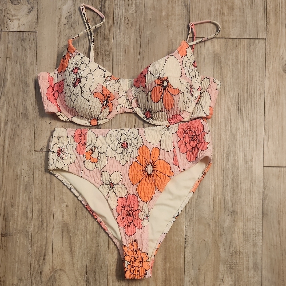 Triangl Swimwear Floral Swimsuit Set - Pink, White and Orange